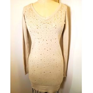 Ladies Long Beige Sweater Top w/ Gold Decor